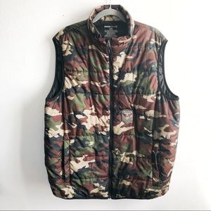 Swiss Tech Vest Puffer Camo Camouflage Wings Patch Full Zipper Front Sz XL EUC